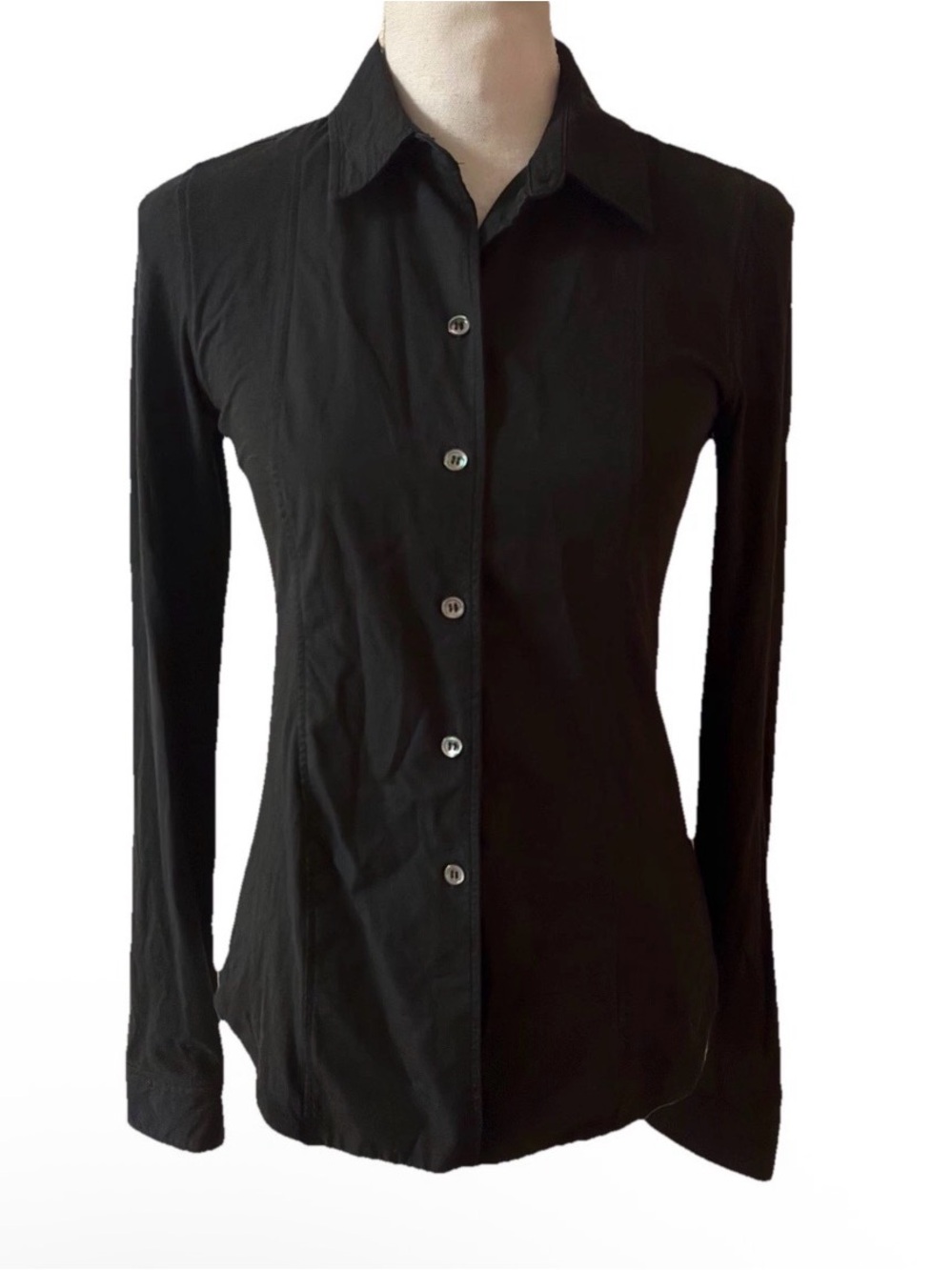 Theory Cotton Black  Long Sleeve Button Up Slub Shirt Size S/P